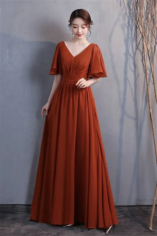 4 Styles Rust Orange Chiffon Long Mismatched Bridesmaid Dresses