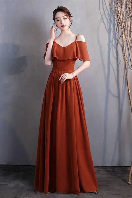 4 Styles Rust Orange Chiffon Long Mismatched Bridesmaid Dresses