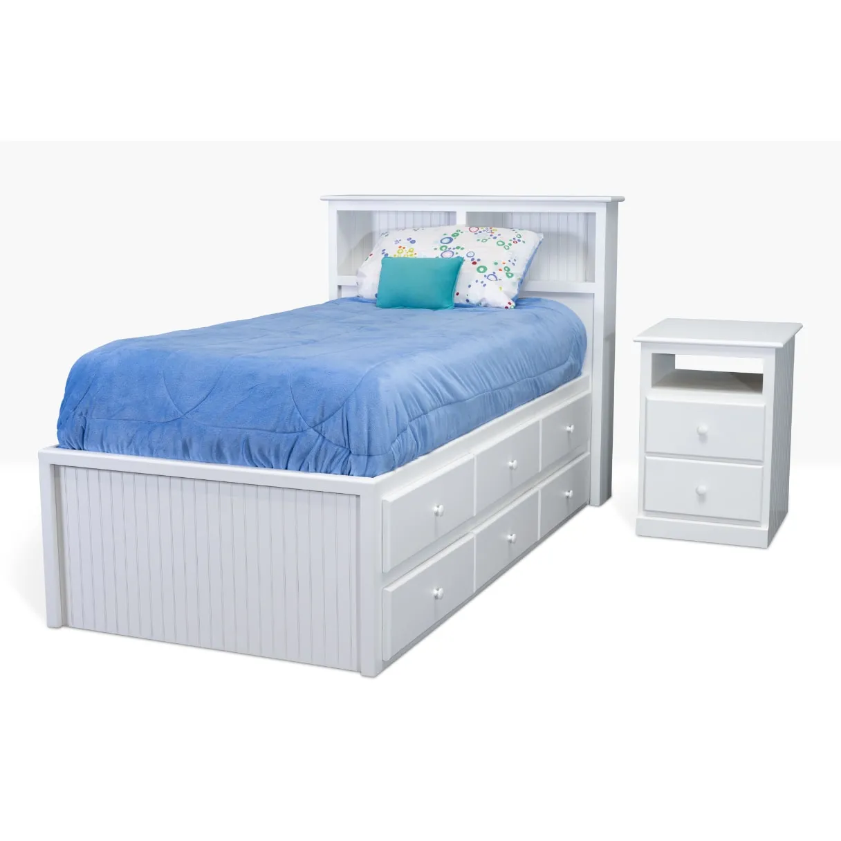 Acadia Cottage Storage Bed with 6 Drawers and Bookcase Headboard