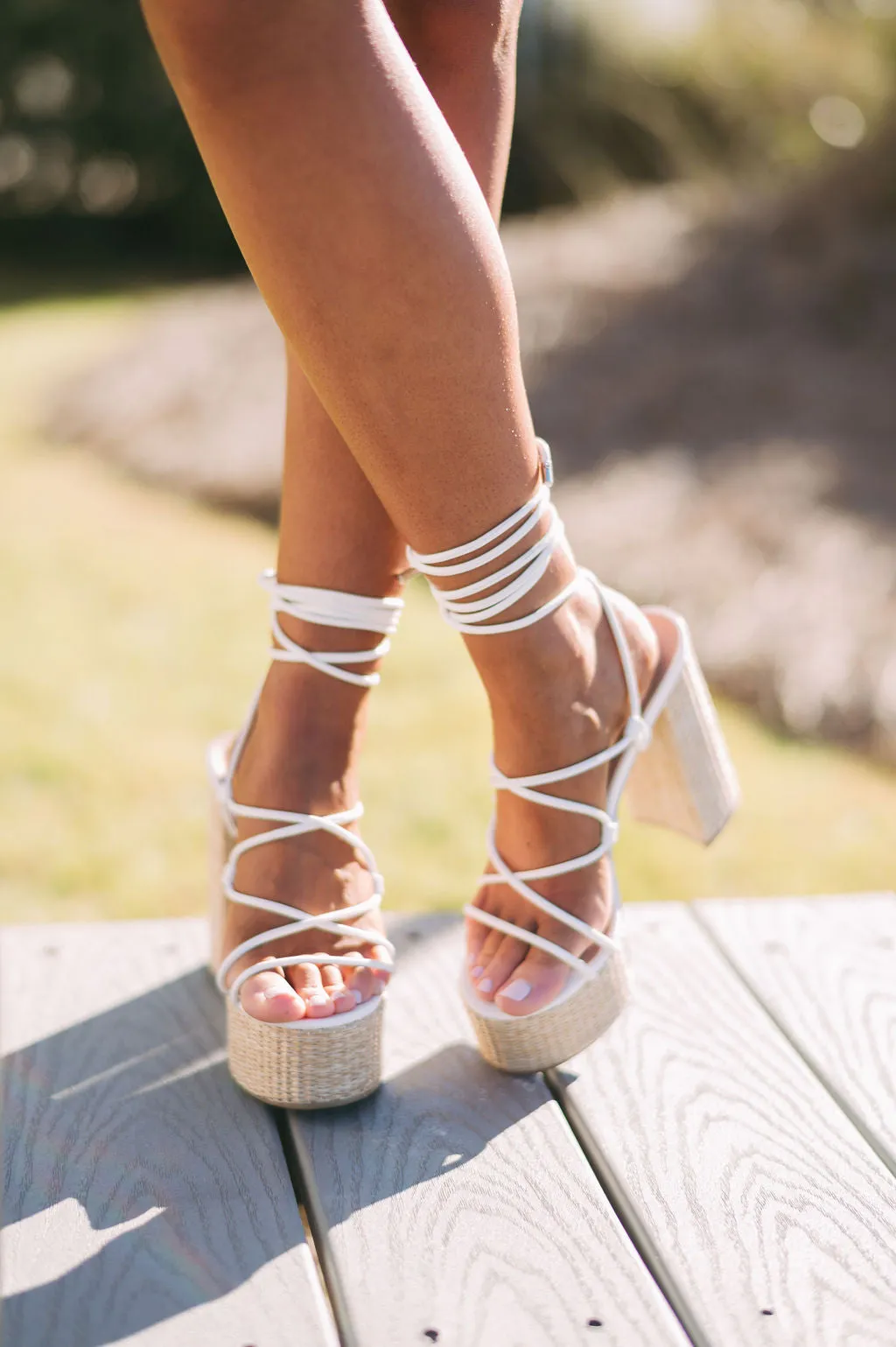 Amozae-Jasmine Lace Up Platform Heels- White