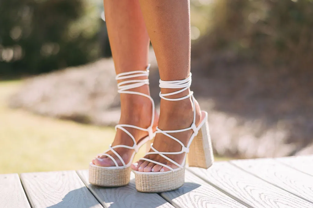 Amozae-Jasmine Lace Up Platform Heels- White