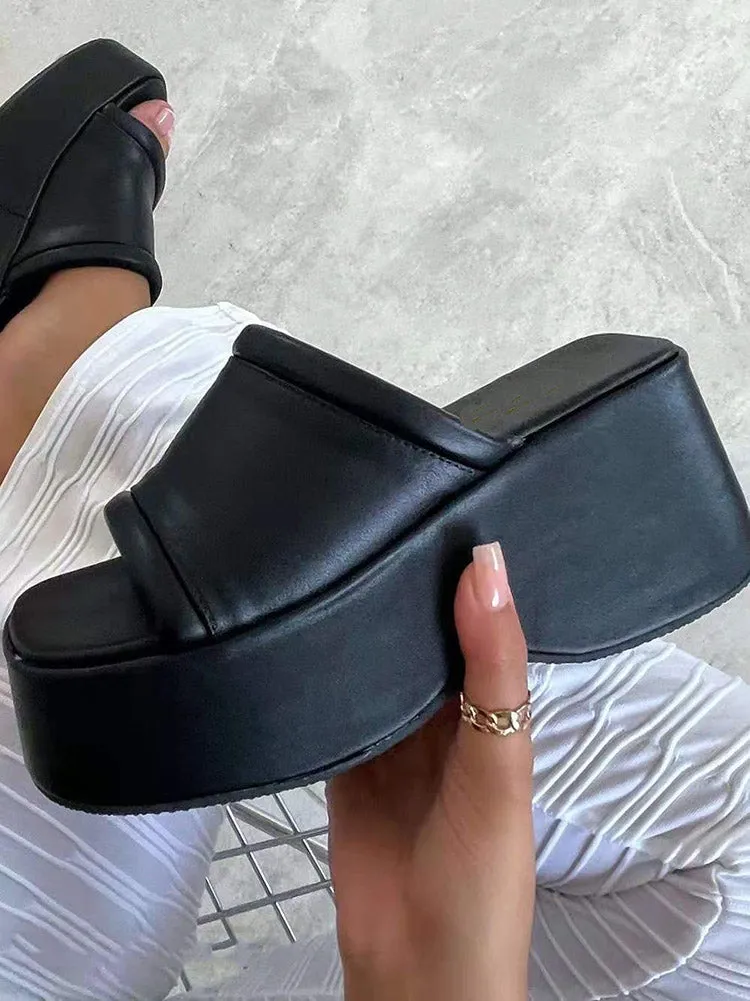 Amozae-Platform Heel Wedges Slide Sandals