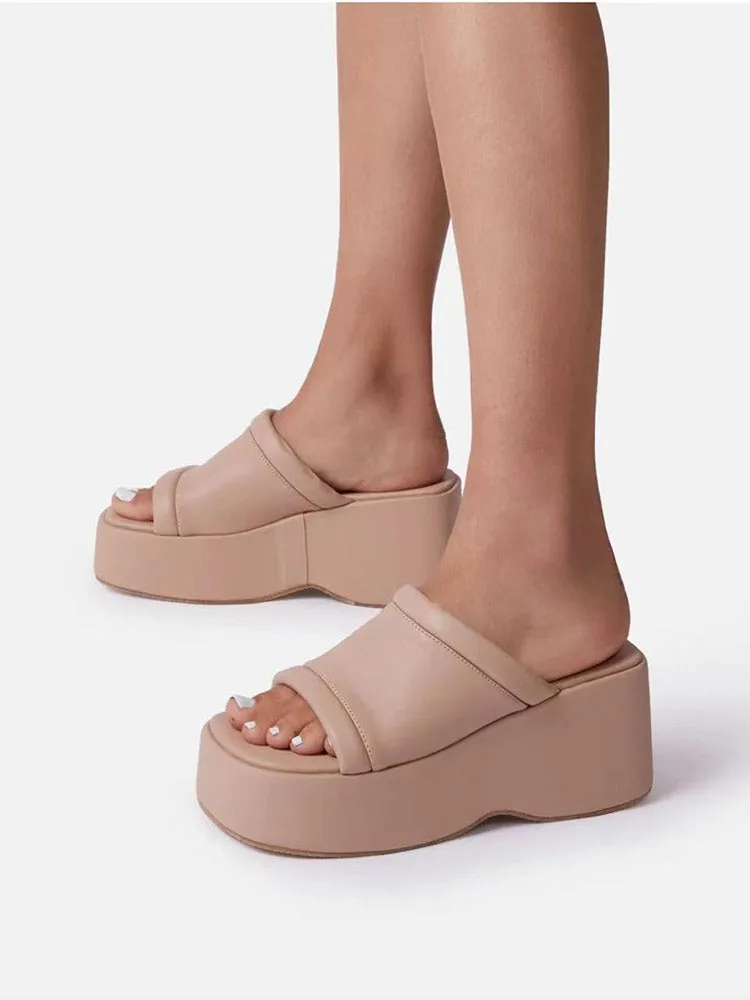 Amozae-Platform Heel Wedges Slide Sandals