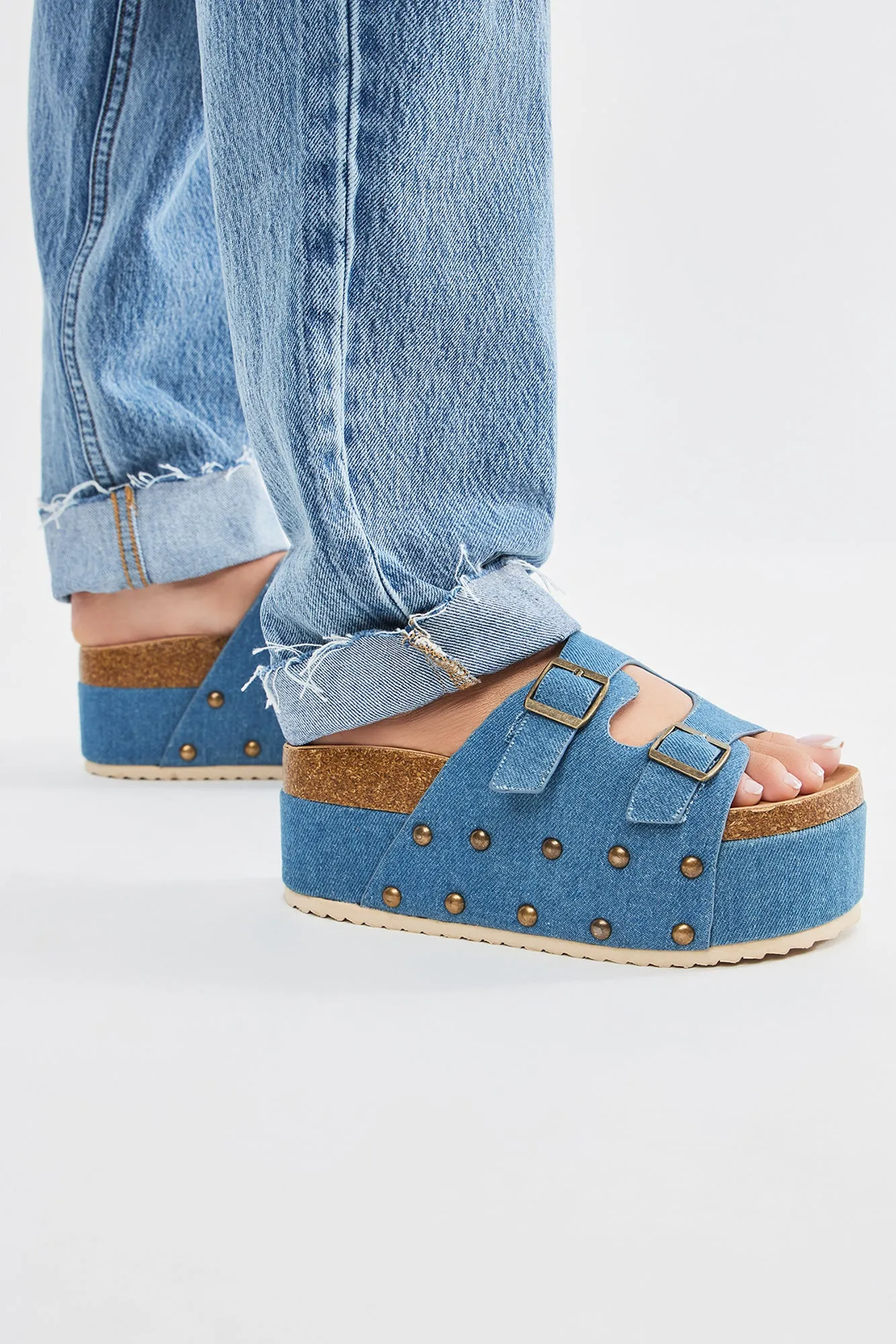 Aryanna Platform Slides - Denim