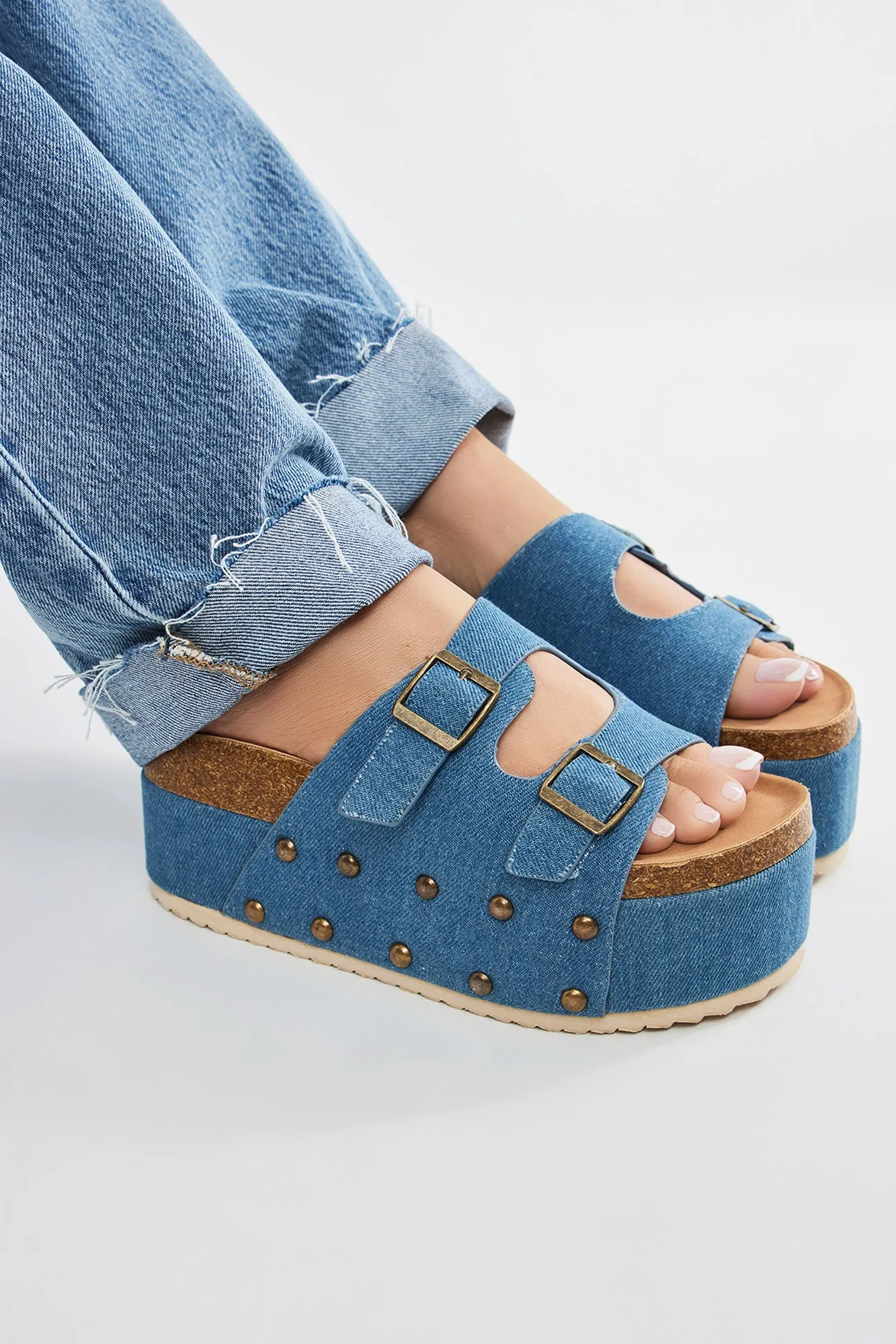 Aryanna Platform Slides - Denim