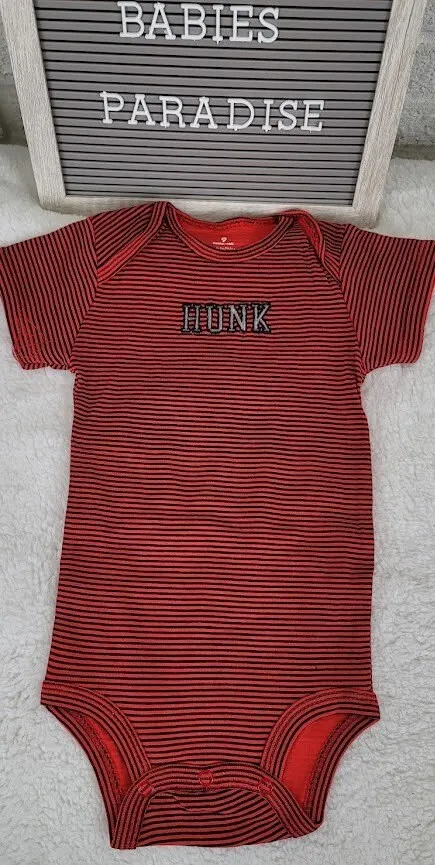 Baby Boy Onesie, Hunk Design Onesie,  Stripe Red Onesie, 9 month Baby Boy Onesie, Baby Bodysuit, Baby Gift, Cute Custom Onesie, Babybodysuit