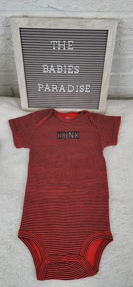 Baby Boy Onesie, Hunk Design Onesie,  Stripe Red Onesie, 9 month Baby Boy Onesie, Baby Bodysuit, Baby Gift, Cute Custom Onesie, Babybodysuit