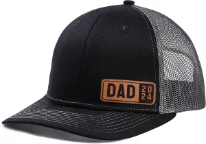 Dad Est 2023 2024 2025 Hat for Men Customization Leather Patch Trucker Hat