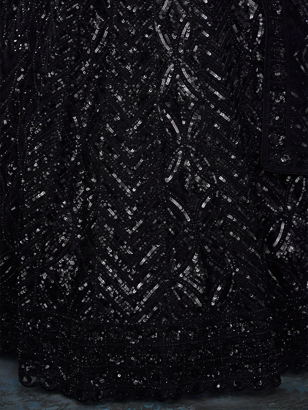 Dazzle in Sequined Elegance Black Net Lehenga Choli Set