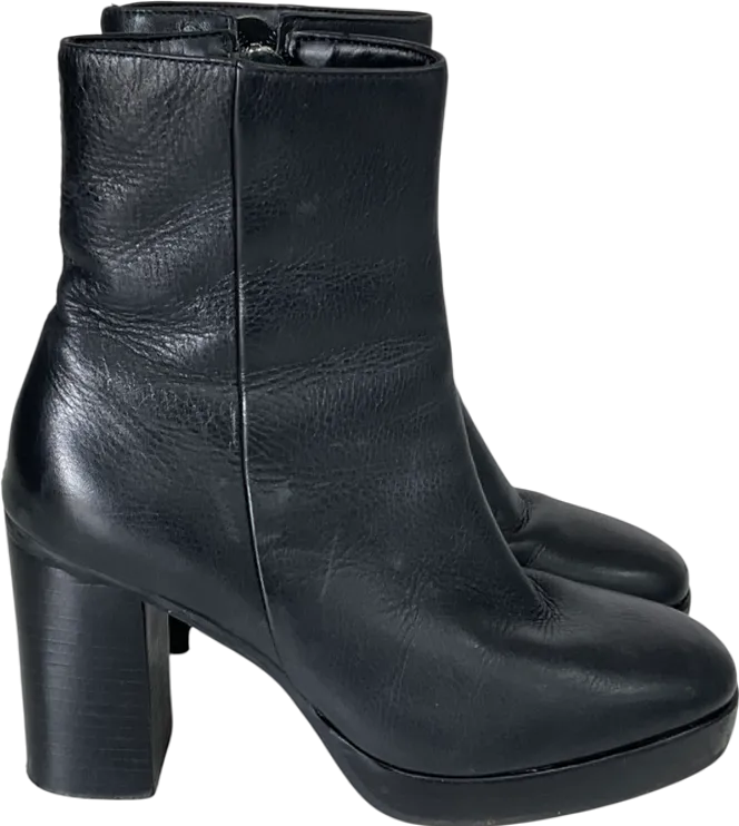Dune Black Pella Platform Leather Ankle Boots UK 4 EU 37 👠