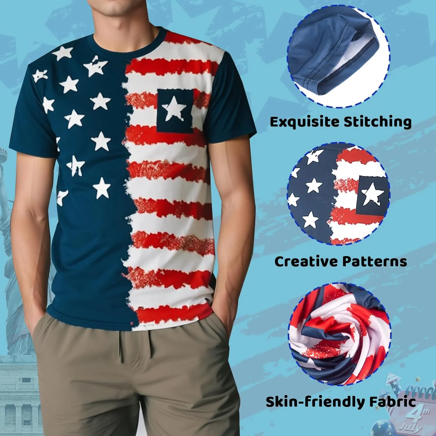 Evankin Mens 4th of July T Shirts American Flag Patriotic Short Sleeve Tees Funny Novelty USA Tops Independence Day