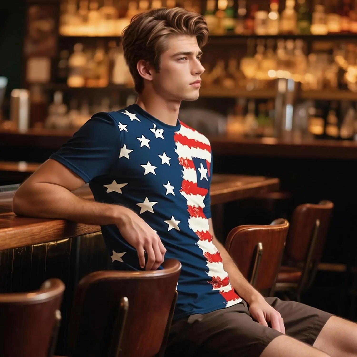 Evankin Mens 4th of July T Shirts American Flag Patriotic Short Sleeve Tees Funny Novelty USA Tops Independence Day