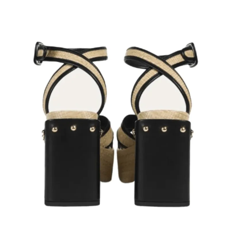 Furla Women's Cross Platform Sandal Heels - Deserto Nero