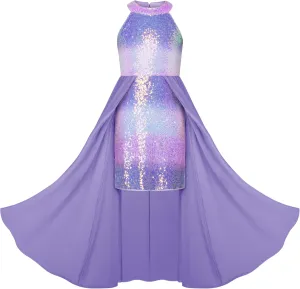 GRACE KARIN Girls Halter Neck Sequin Dress 6-14Y Kids Fancy Formal Party Prom Sparkly Pageant Birthday Graduation Dresses