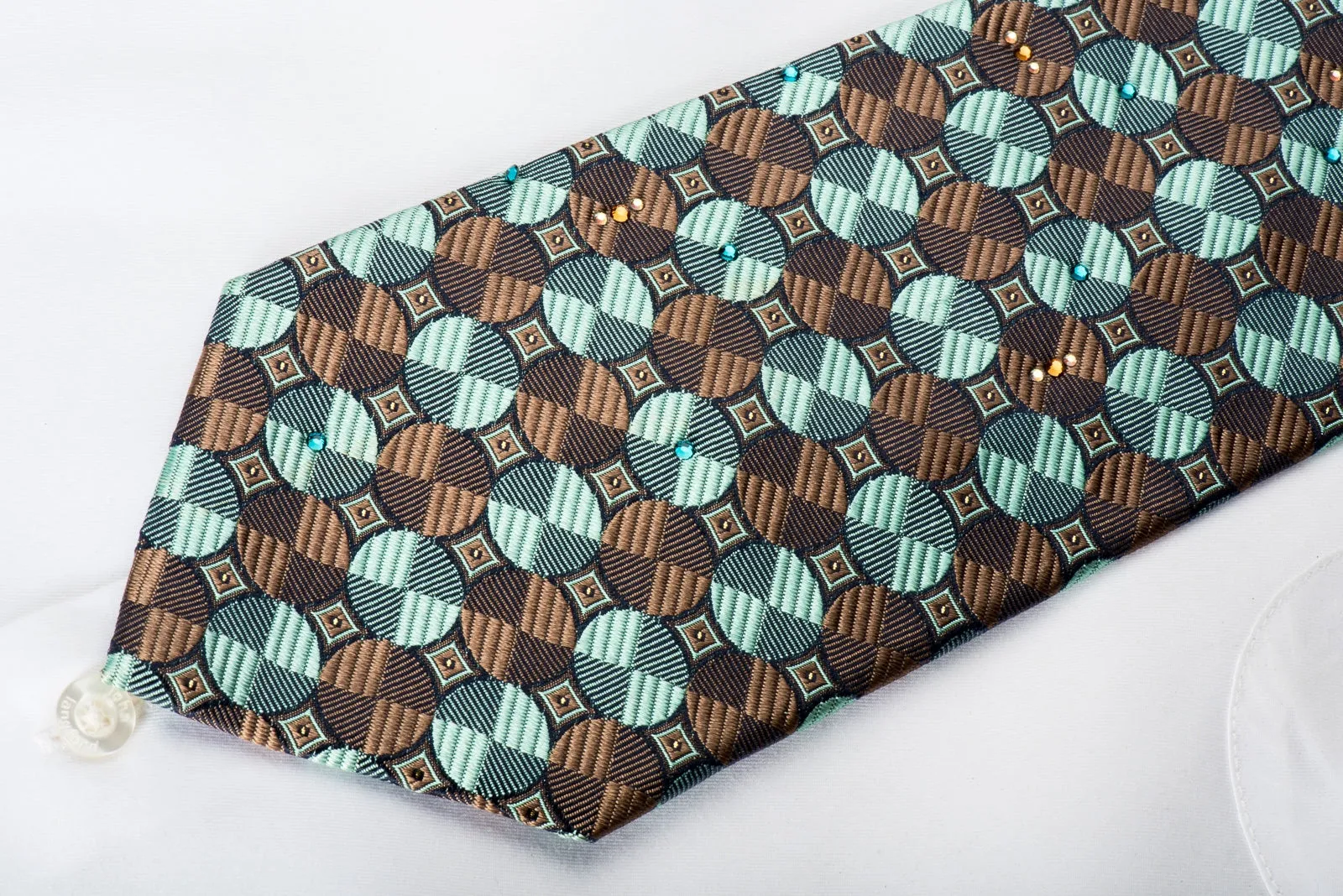 Mila Schon Rhinestone Silk Necktie Disks On Navy With Gold Sparkles