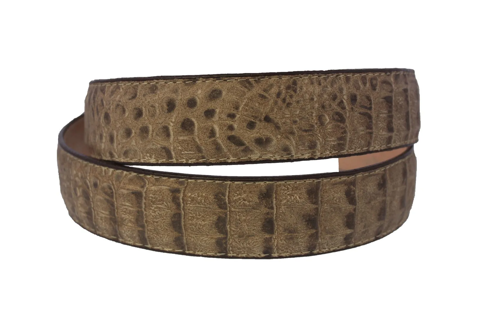 Rustic Sand #120 Crocodile Belly Print Leather Belt - Removable Buckle
