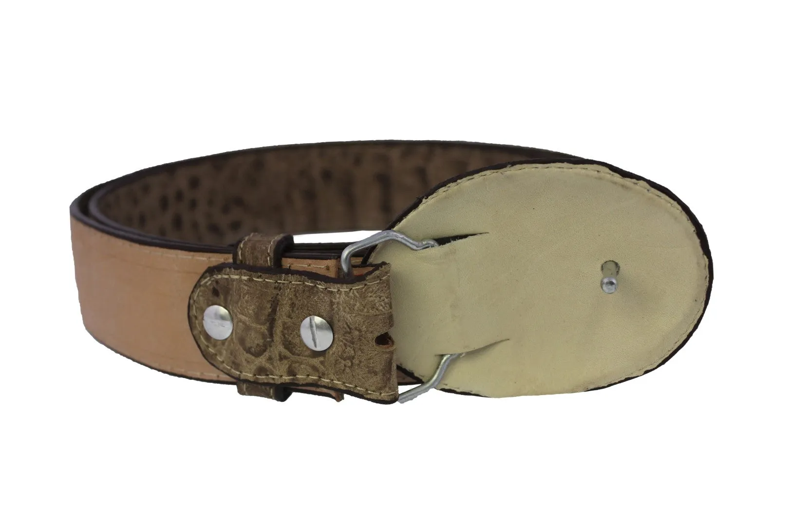 Rustic Sand #120 Crocodile Belly Print Leather Belt - Removable Buckle