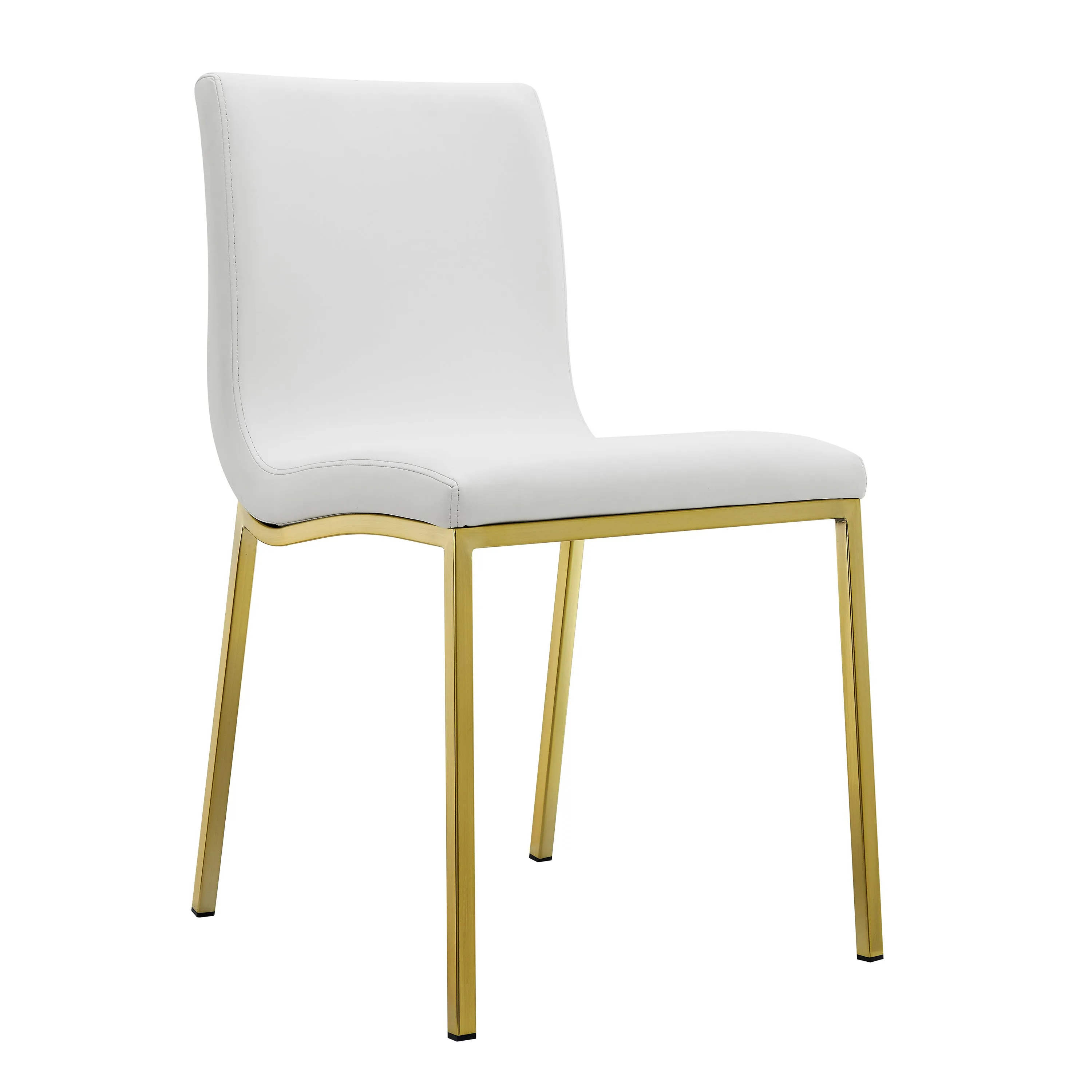 Set of Two White Leather Guest Chair with Brushed Gold Stainless Legs