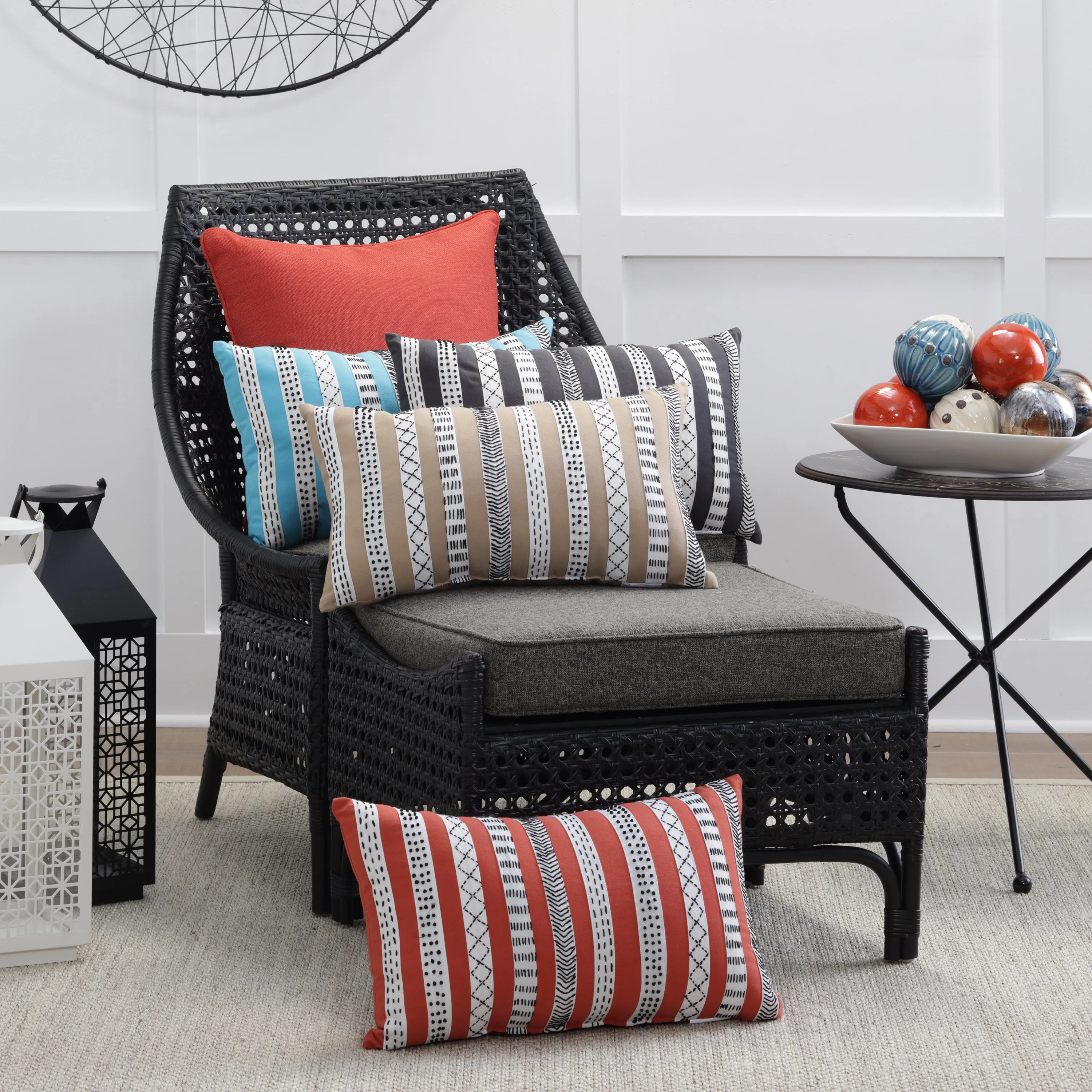 Tribal Bands Rust-Cream-Black Rectangular Throw Pillow