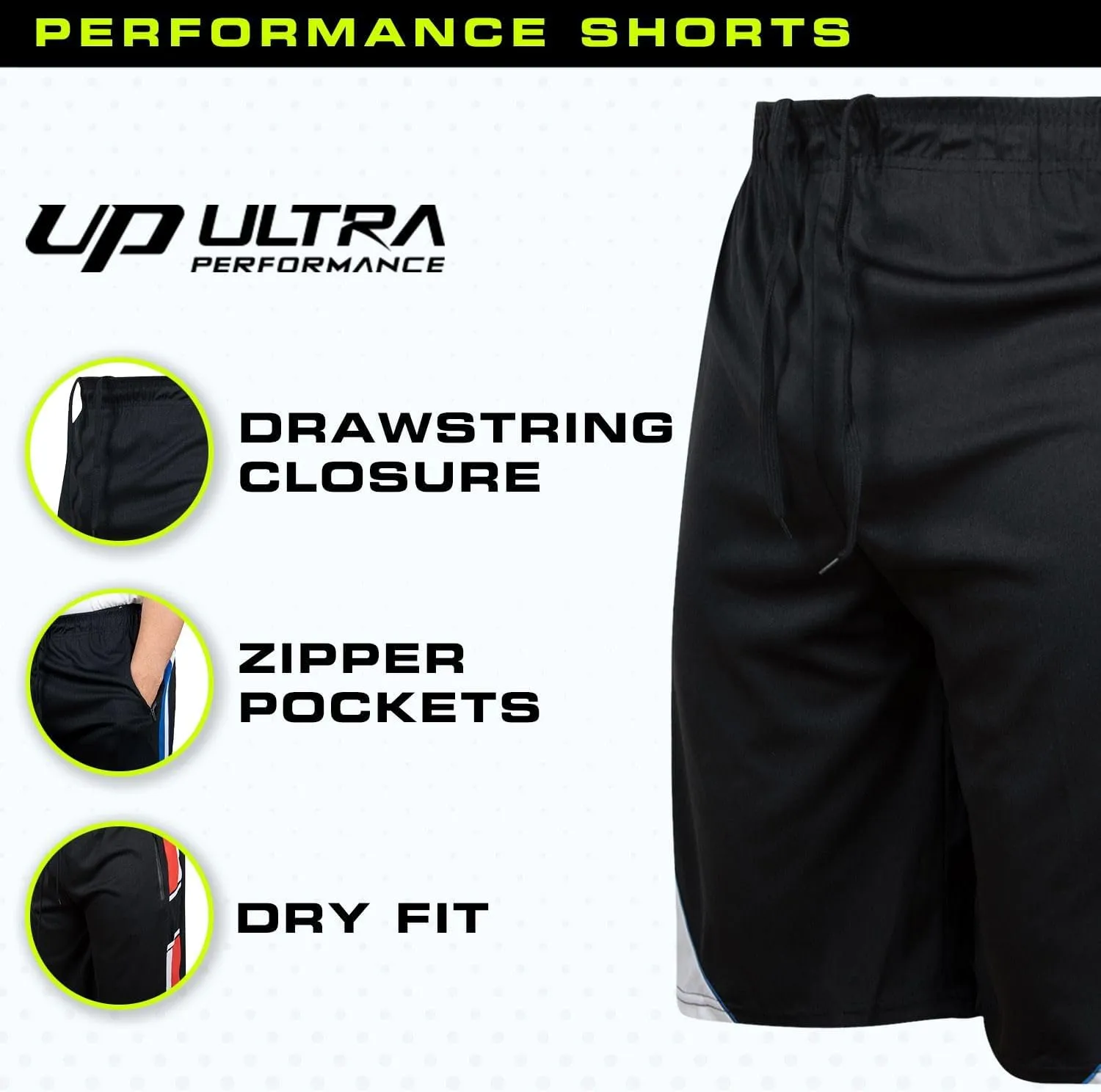 Ultra Performance Mens 5 Pack Athletic Running Shorts, Basketball Gym Workout Shorts for Men with Zippered Pockets